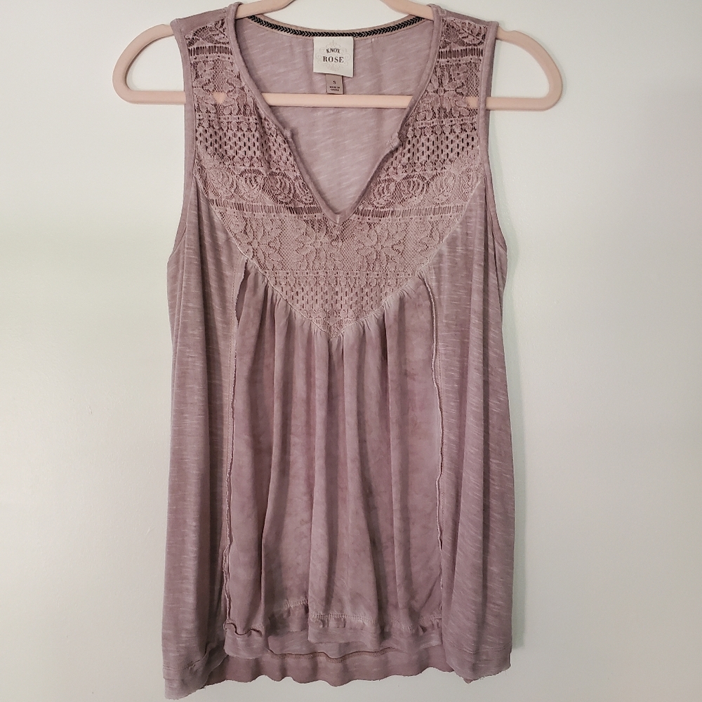 Knox Rose Sleeveless Lacey Embroidered Look High Low Top Size S